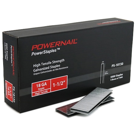 Powernail 18 ga, Narrow Crown, 1-1/2 in Leg L, 5000 PK PS18150